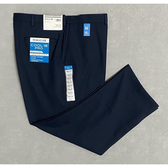 Haggar Men's 44x30 Big & Tall Dress Pant Classic Fit Stretch Navy Blue NEW